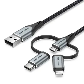 Vention USB 2.0 to 3 in 1 Charging Cable, Micro-USB, USB-C & Lightning Male Cable