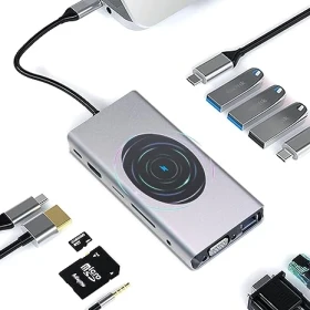 13 in 1 USB C Hub with Wireless Charging