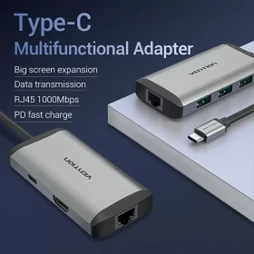 Vention type c to multi function 8 in 1 docking station