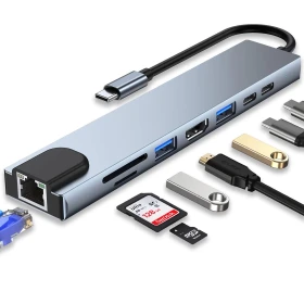 USB TYPE C to LAN USB-C SD USB 3.0 * 2 HDMI TF 8 in 1 adapter