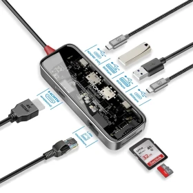 Promate TransHub-Mini 8-in 1 Transparent Ultra-Fast Multiport USB-C Hub