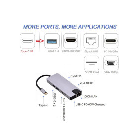 8-in-1 USB Type-C to HDMI VGA RJ45 PD USB SD TF HUB